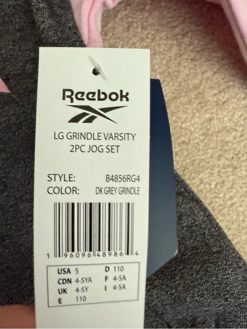 Reebok Girls Charcoal & Pink Sweatshirt Jogger Set - Picture 4 of 4